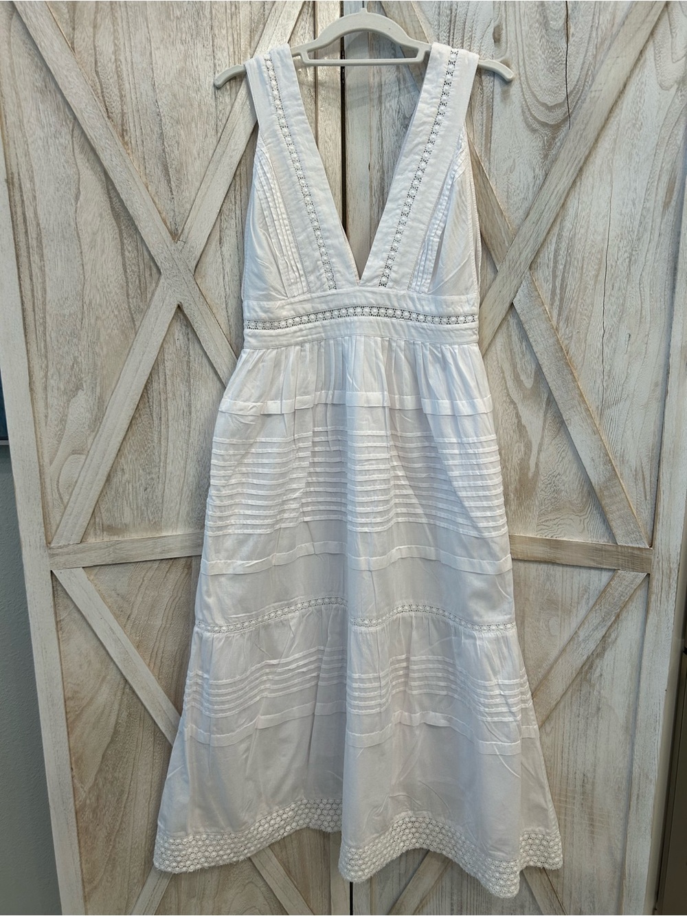 Anthropologie White V-Neck Maxi Dress with Lace Trim